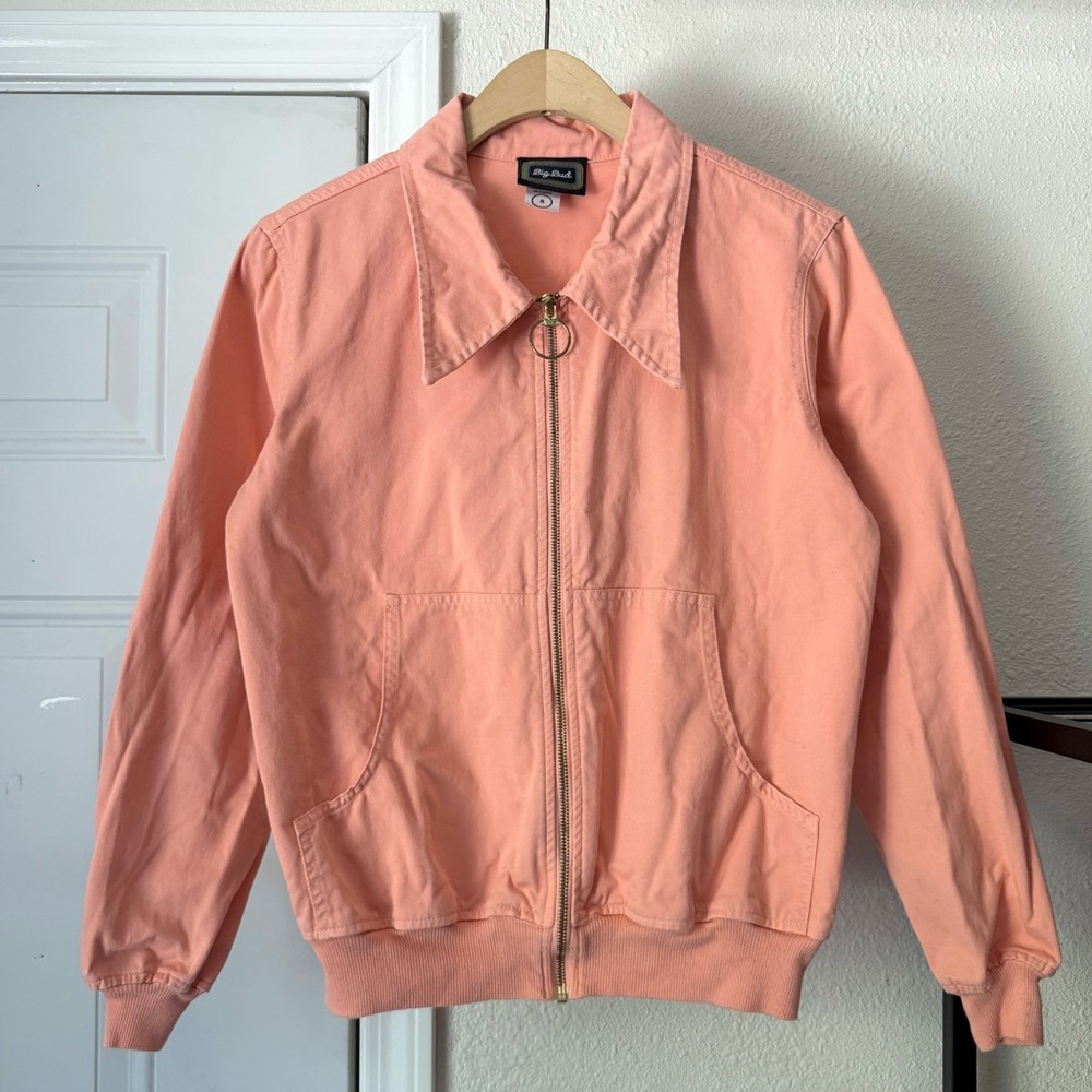 BIG BUD‎ PRESS peach cotton full zip o-ring boxy cropped bomber jacket